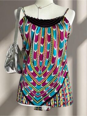 Sleeveless Geometric Print Cami Tank in Teal & Magenta